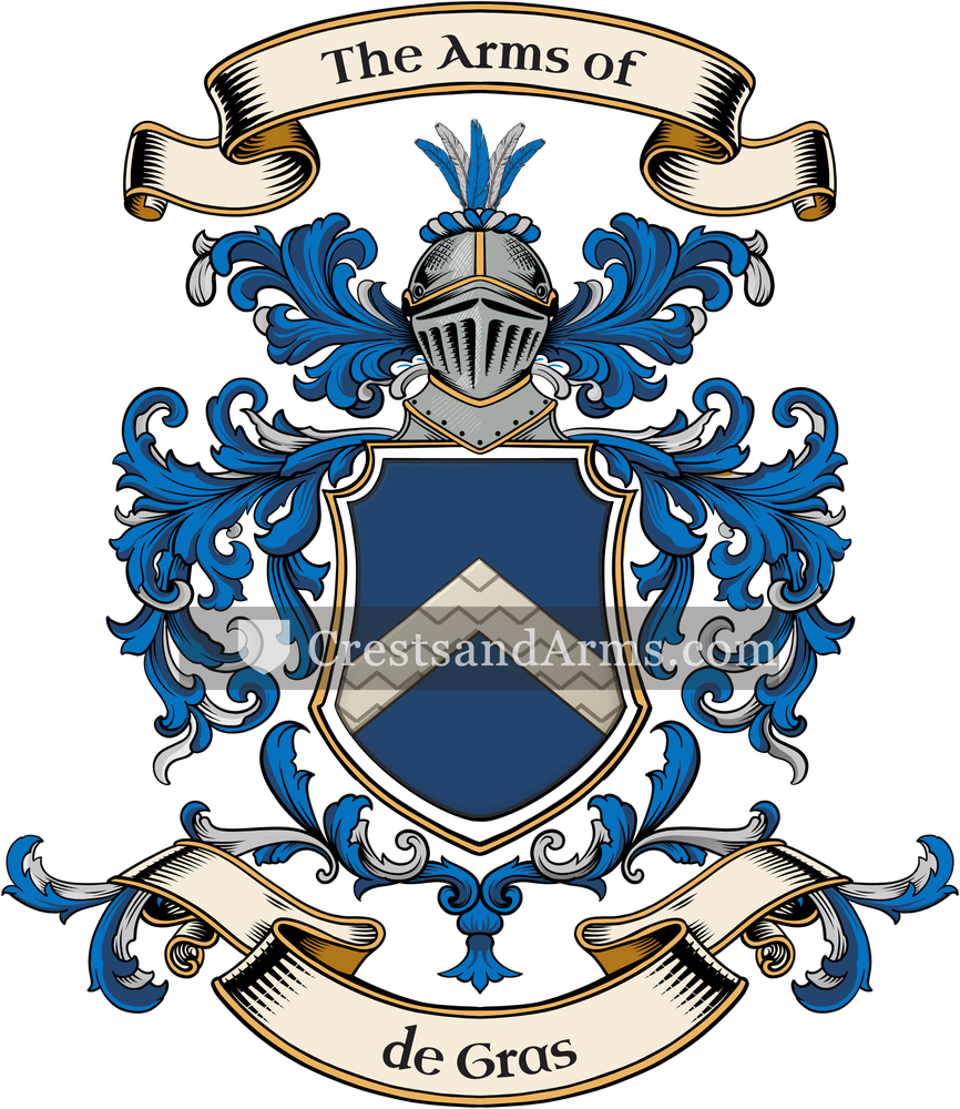 The de Gras coat of arms, drawn from the recorded blazon