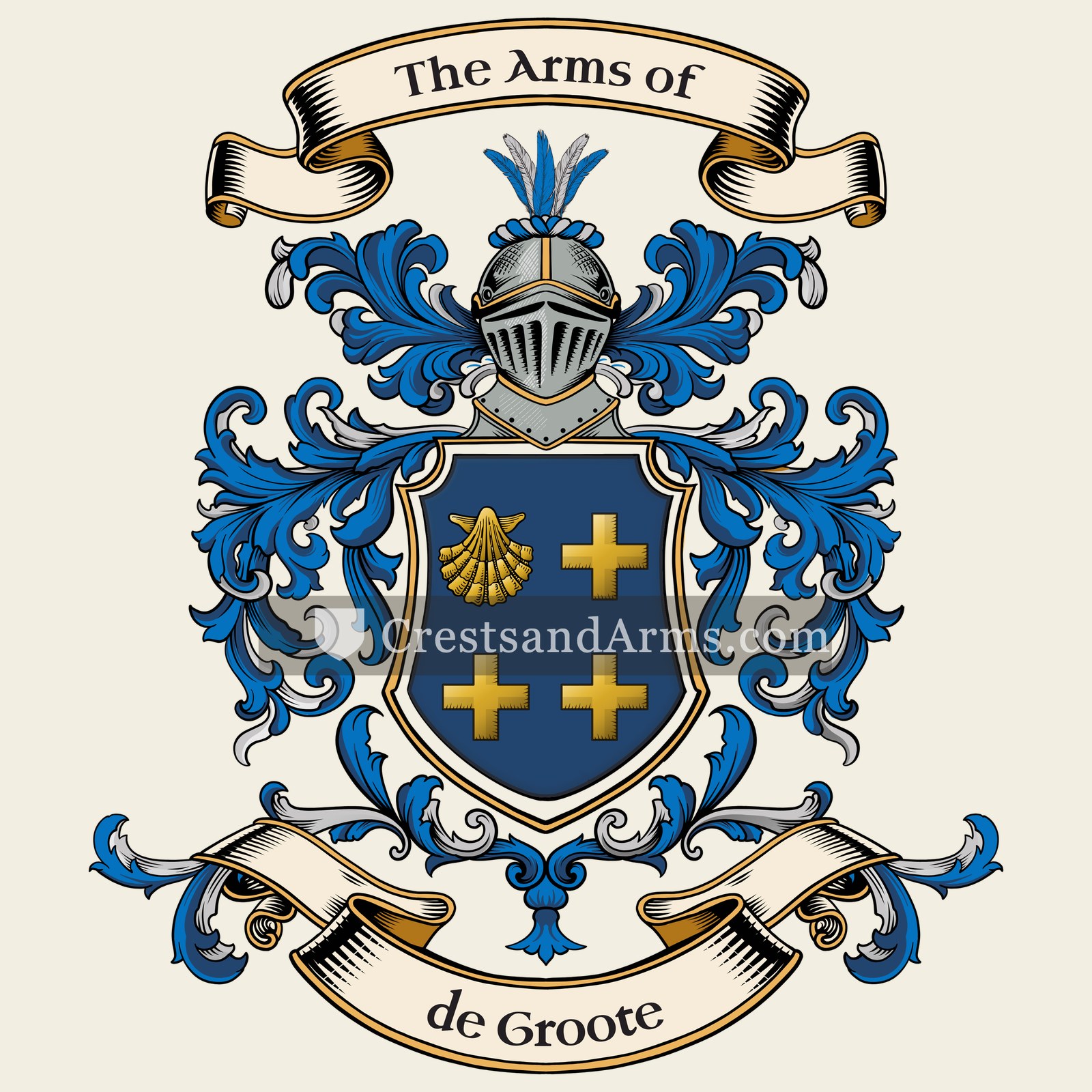 The de Groote coat of arms, drawn from the recorded blazon