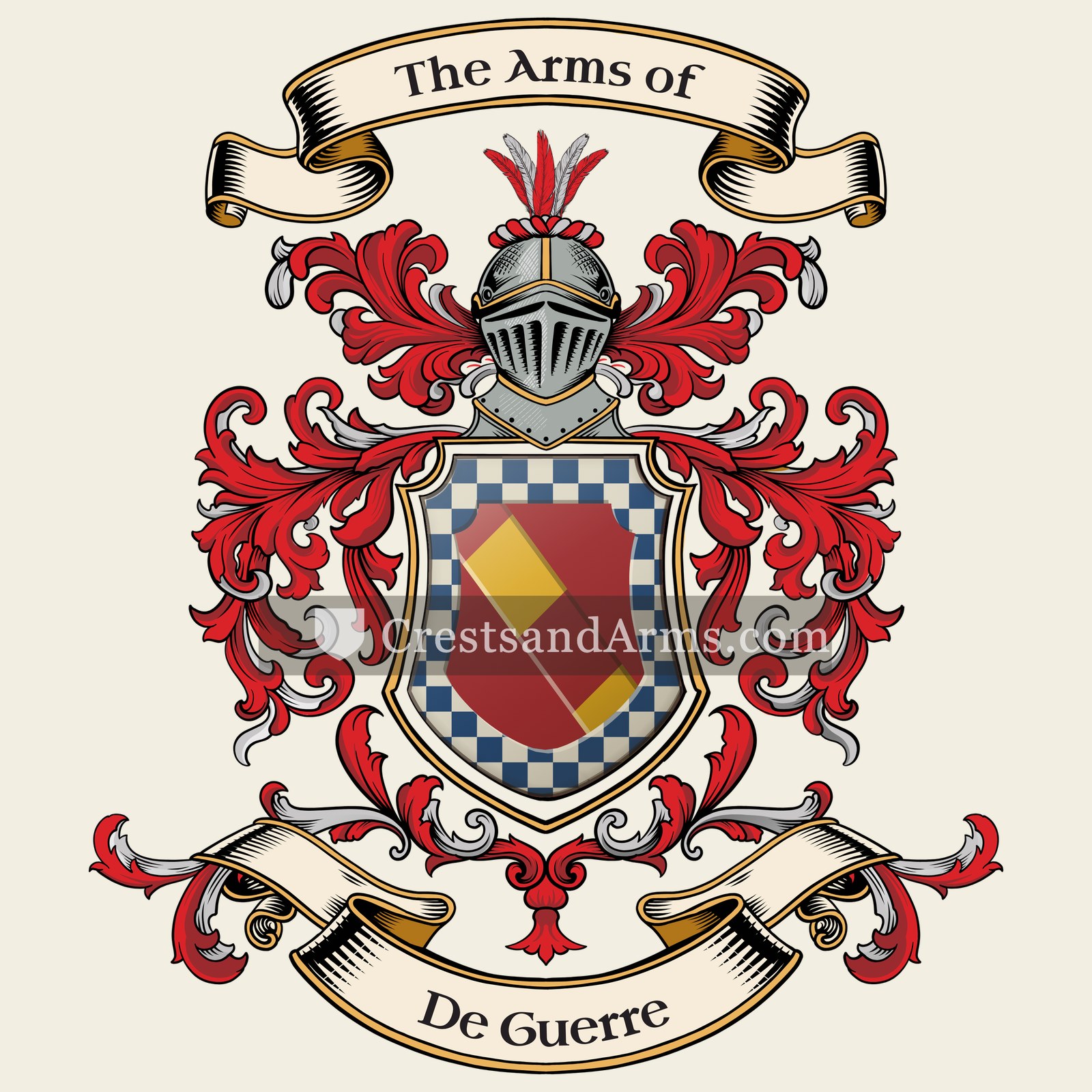 The De Guerre coat of arms, drawn from the recorded blazon