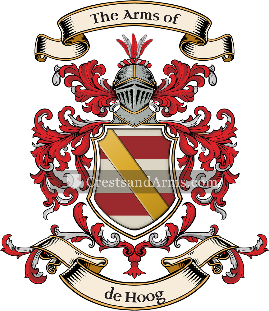 The de Hoog coat of arms, drawn from the recorded blazon
