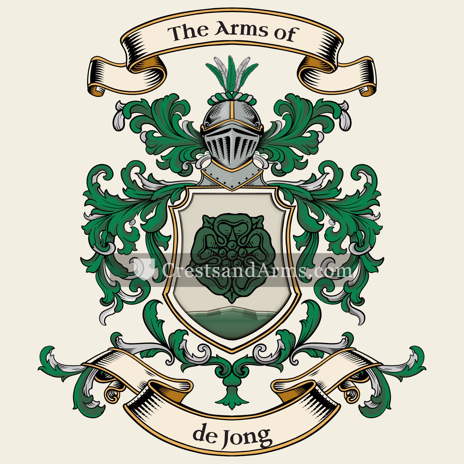 The de Jong coat of arms, drawn from the recorded blazon
