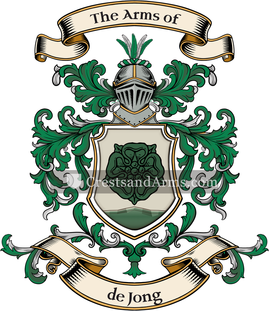 The de Jong coat of arms, drawn from the recorded blazon