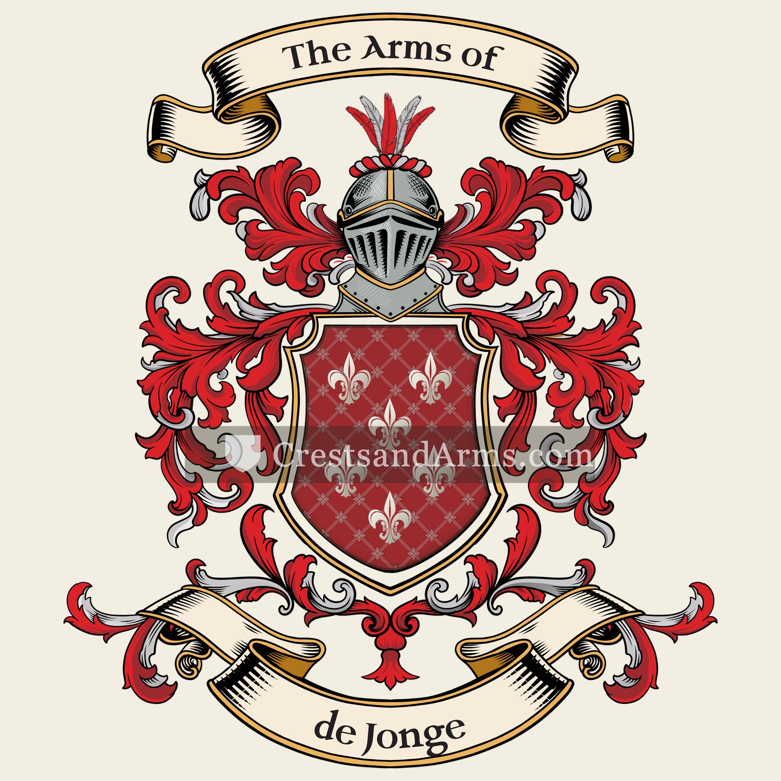 The de Jonge coat of arms, drawn from the recorded blazon
