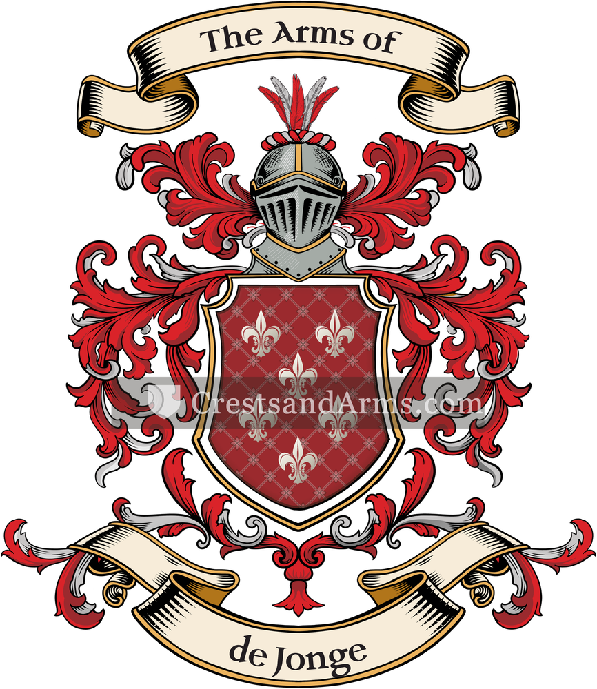 The de Jonge coat of arms, drawn from the recorded blazon