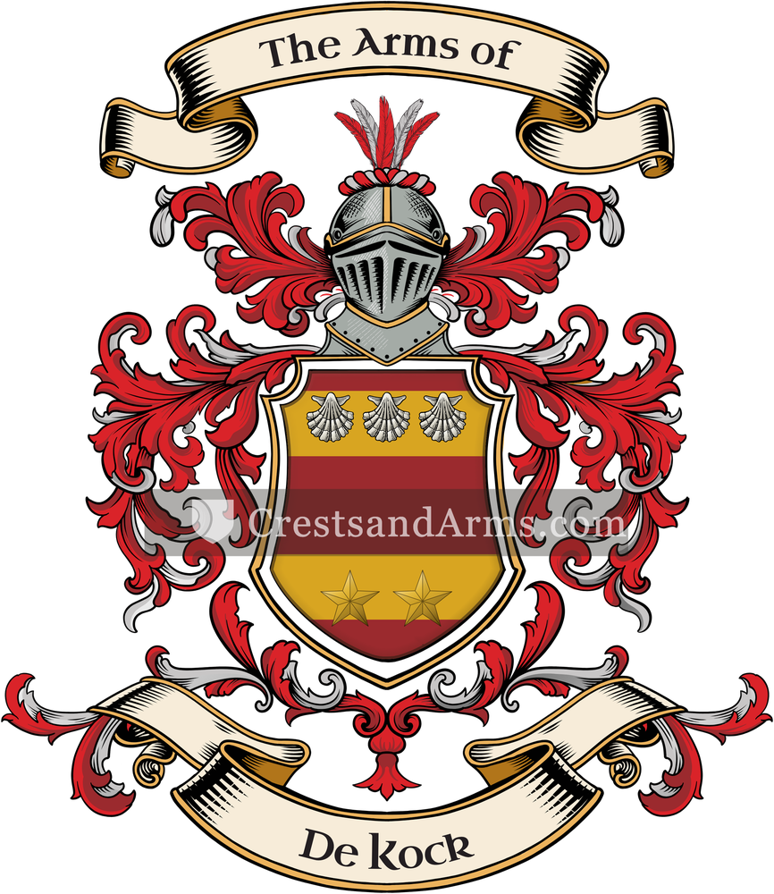 The De Kock coat of arms, drawn from the recorded blazon