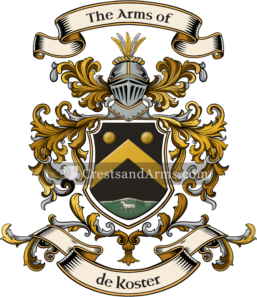 The de Koster coat of arms, drawn from the recorded blazon