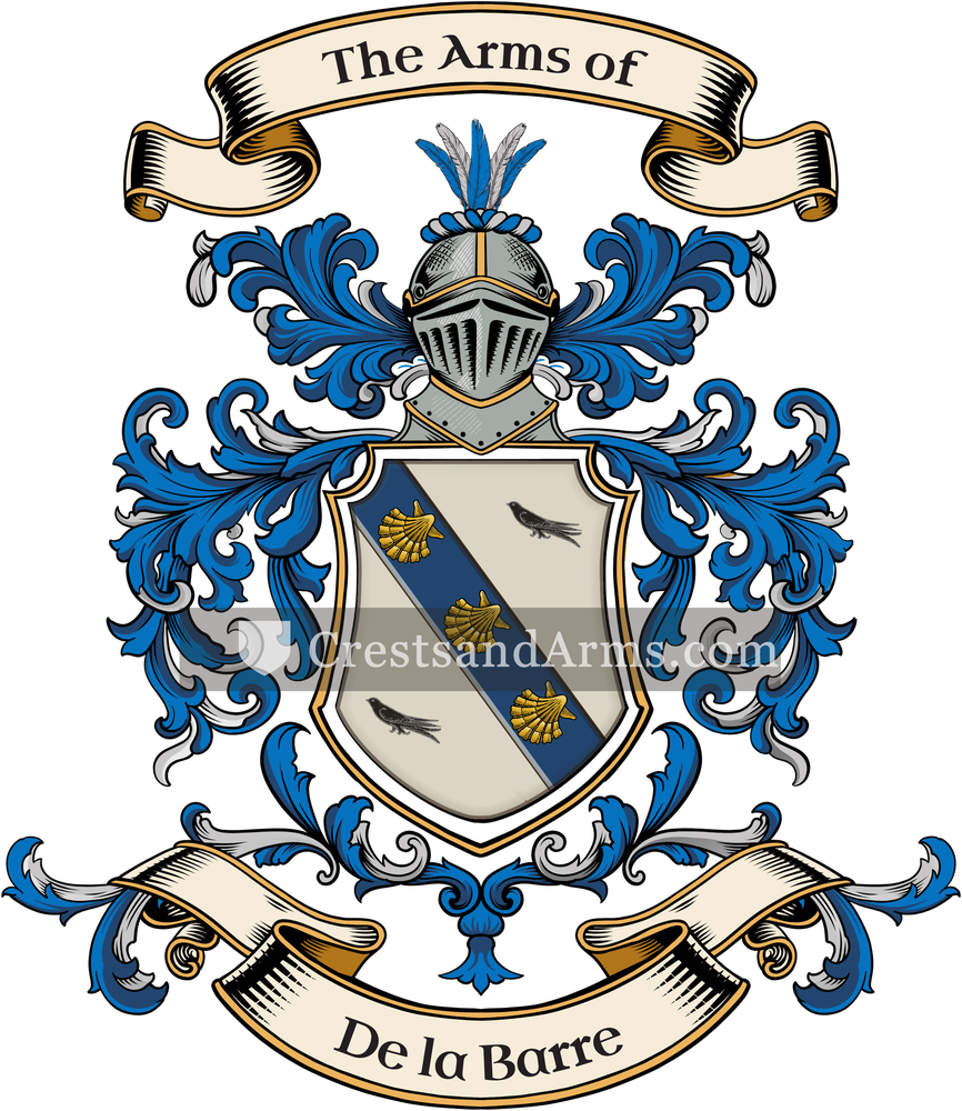 The De la Barre coat of arms, drawn from the recorded blazon