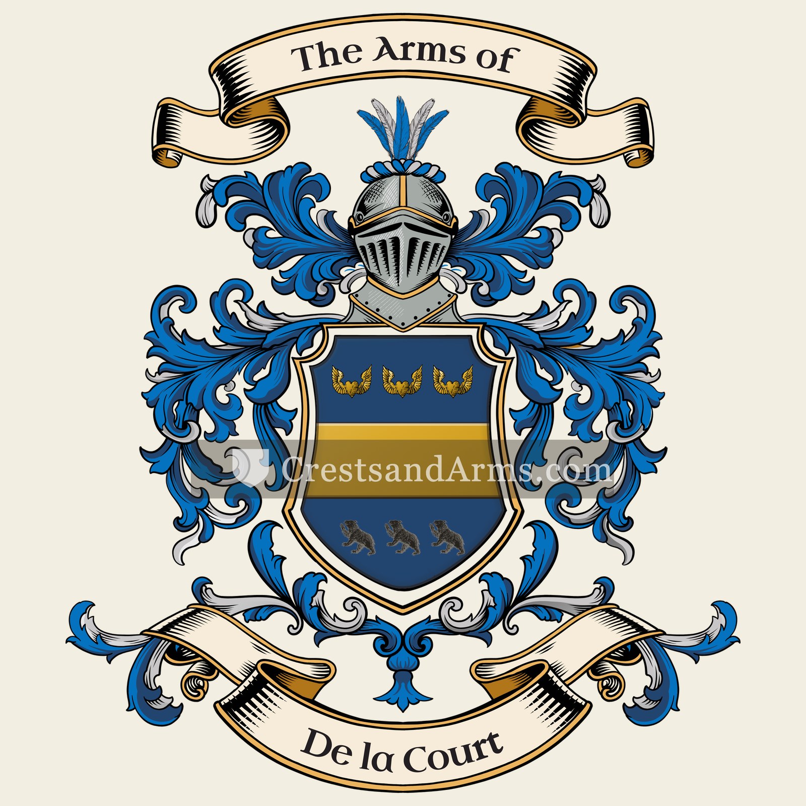 The De la Court coat of arms, drawn from the recorded blazon