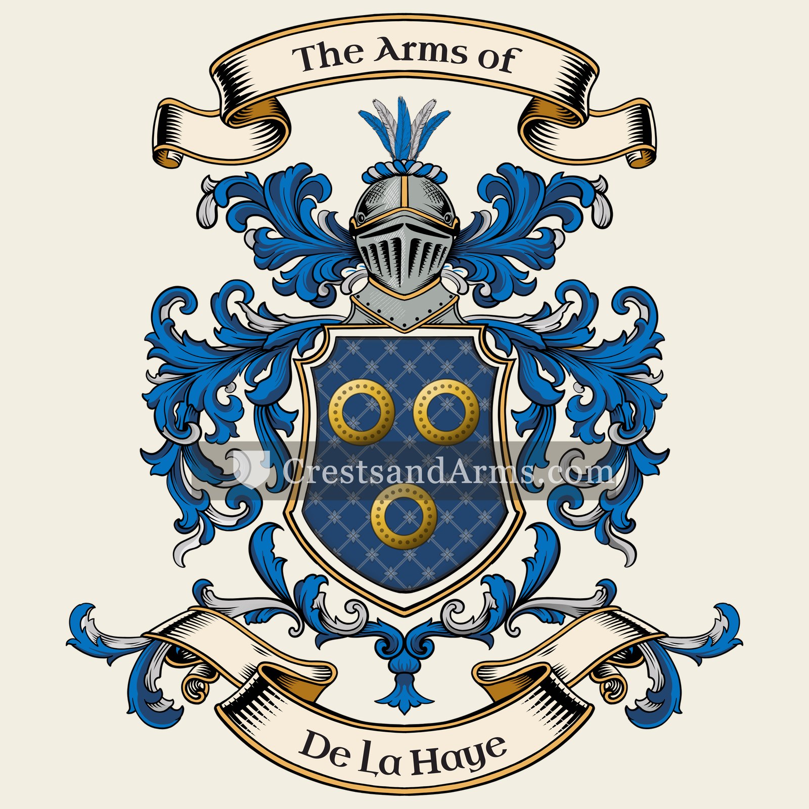 The De La Haye coat of arms, drawn from the recorded blazon