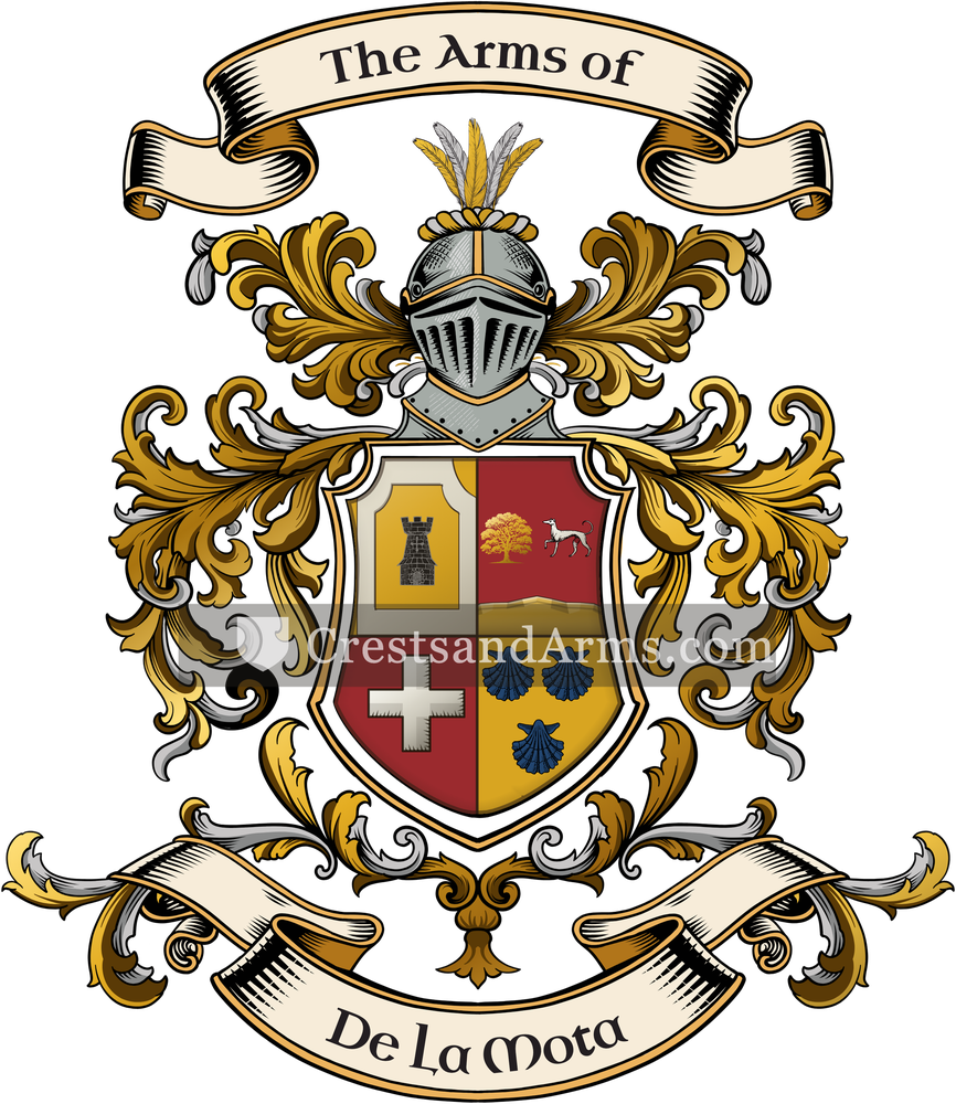The De La Mota coat of arms, drawn from the recorded blazon