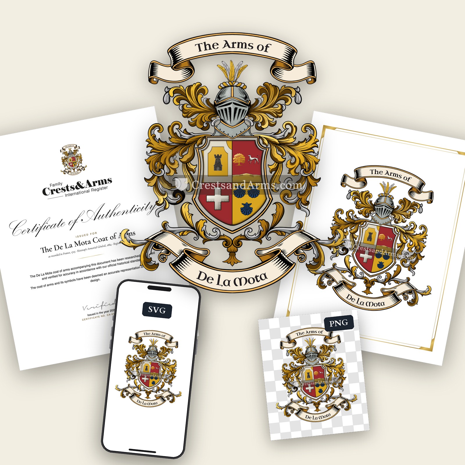 The De La Mota arms on the coat of arms — digital pack