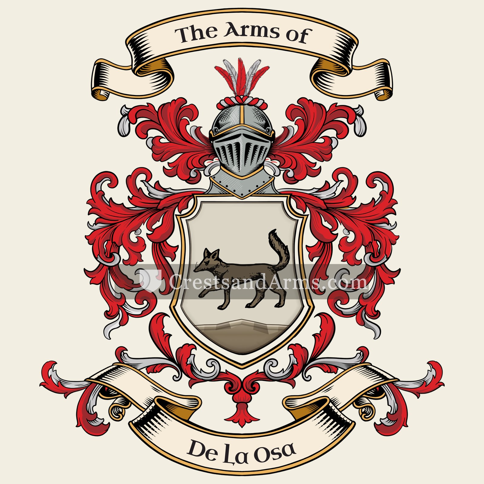 The De La Osa coat of arms, drawn from the recorded blazon