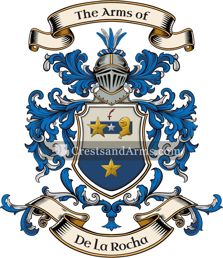 The De La Rocha coat of arms, drawn from the recorded blazon