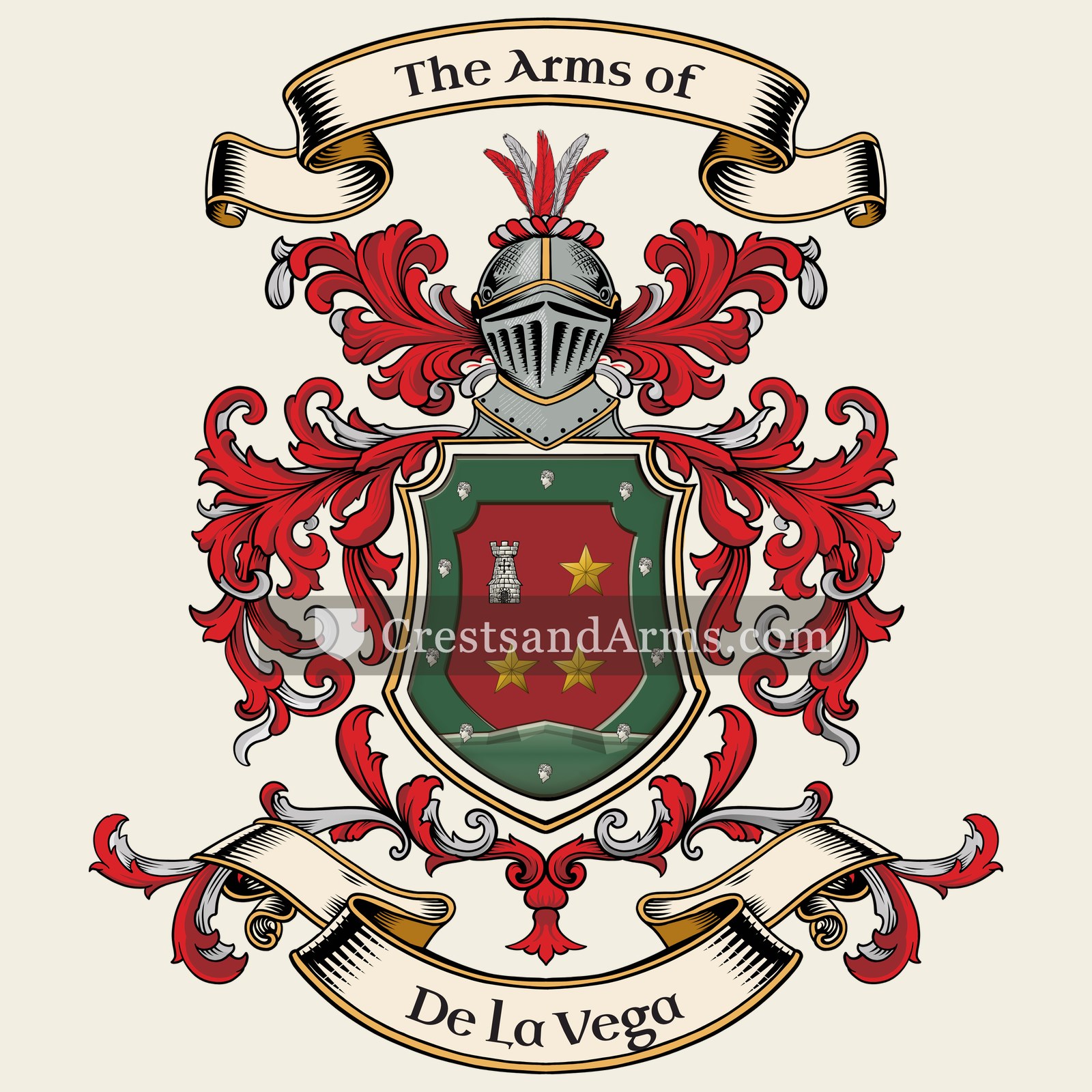 The De La Vega coat of arms, drawn from the recorded blazon