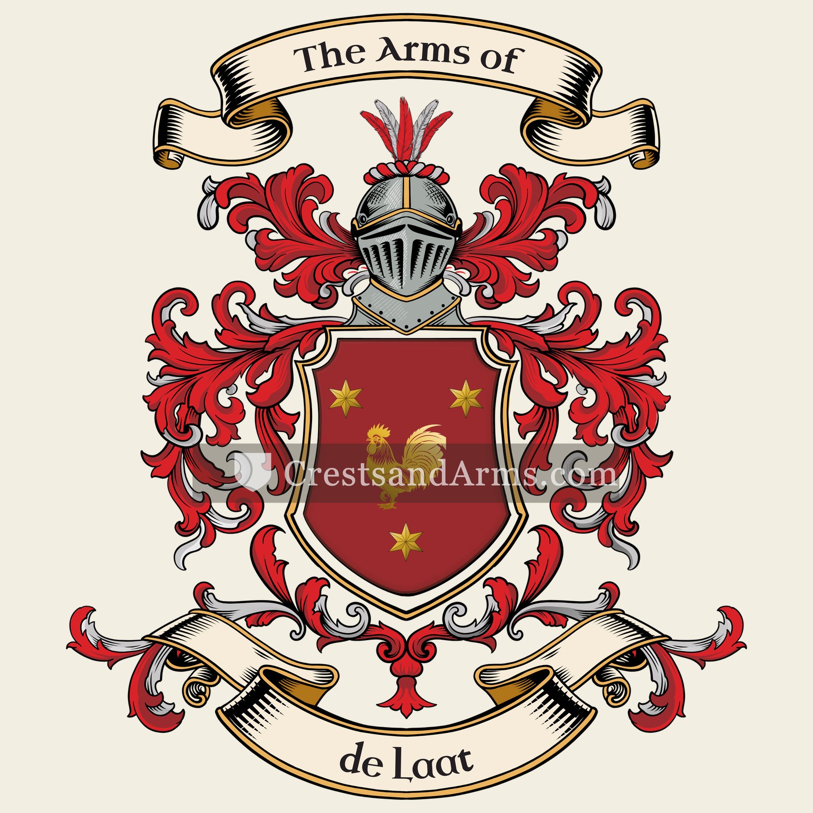 The de Laat coat of arms, drawn from the recorded blazon