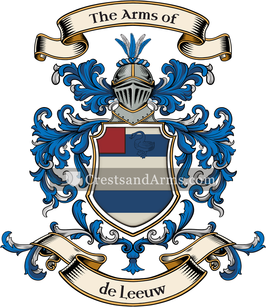 The de Leeuw coat of arms, drawn from the recorded blazon