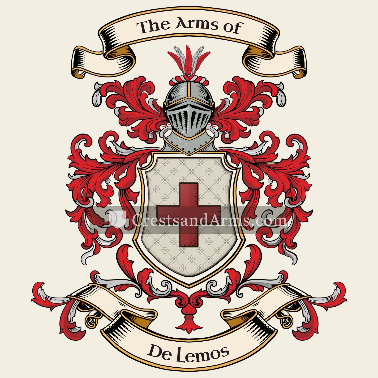 The De Lemos coat of arms, drawn from the recorded blazon