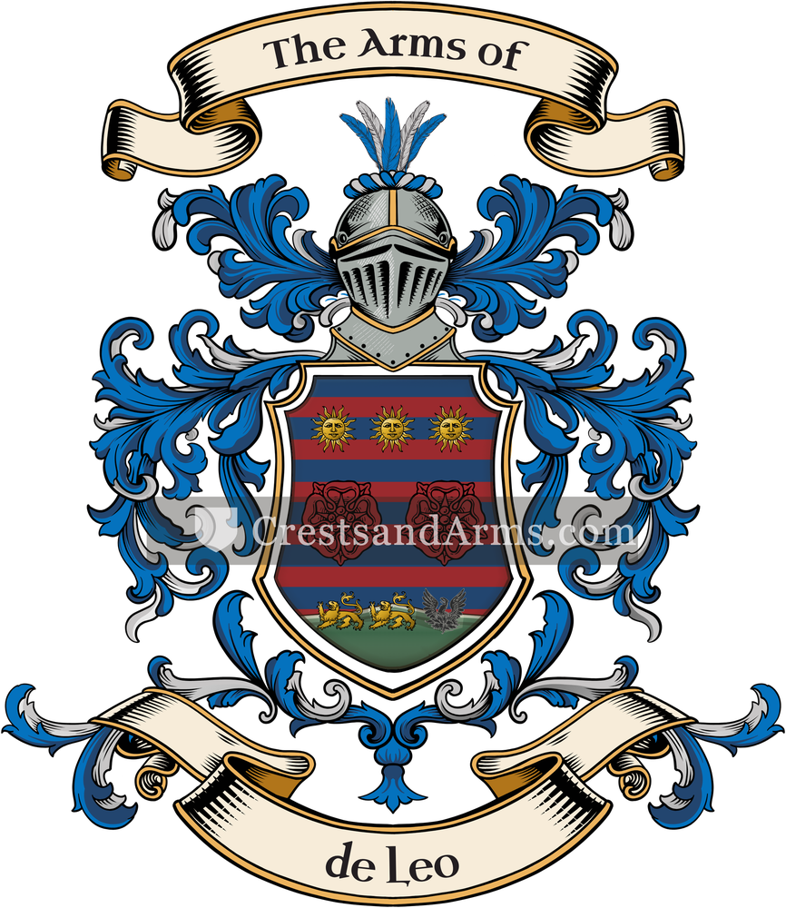 The de Leo coat of arms, drawn from the recorded blazon