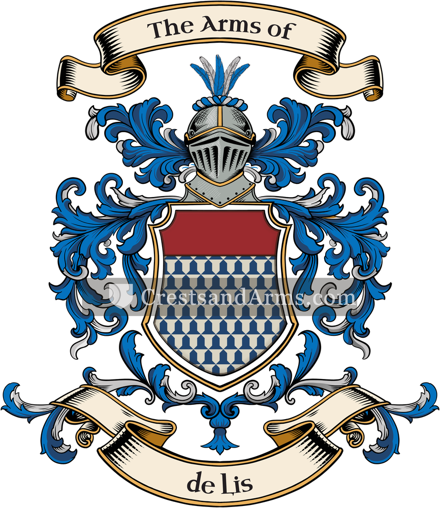 The de Lis coat of arms, drawn from the recorded blazon