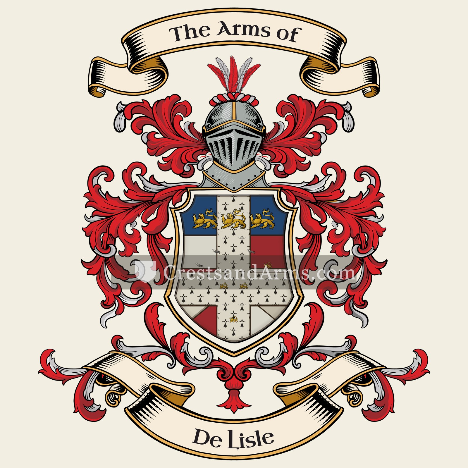The De Lisle coat of arms, drawn from the recorded blazon