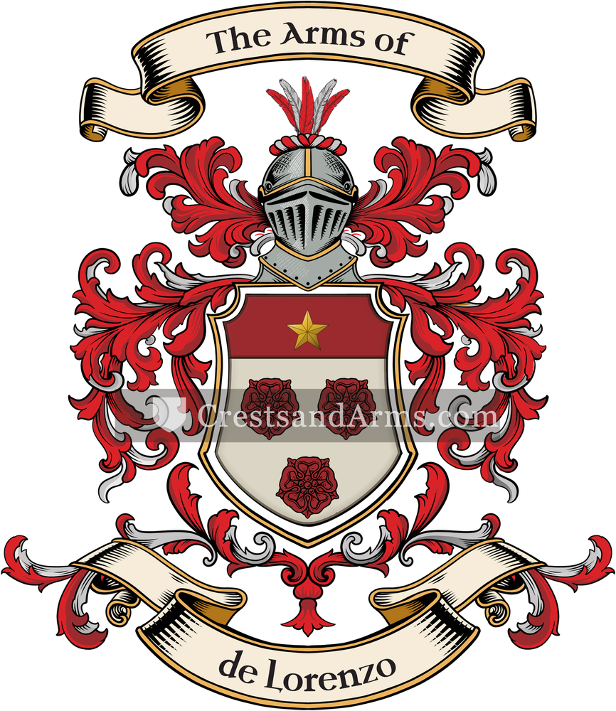 The de Lorenzo coat of arms, drawn from the recorded blazon