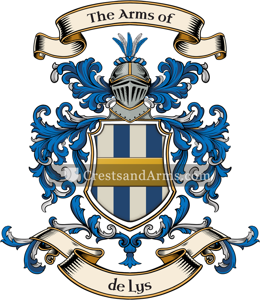 The de Lys coat of arms, drawn from the recorded blazon