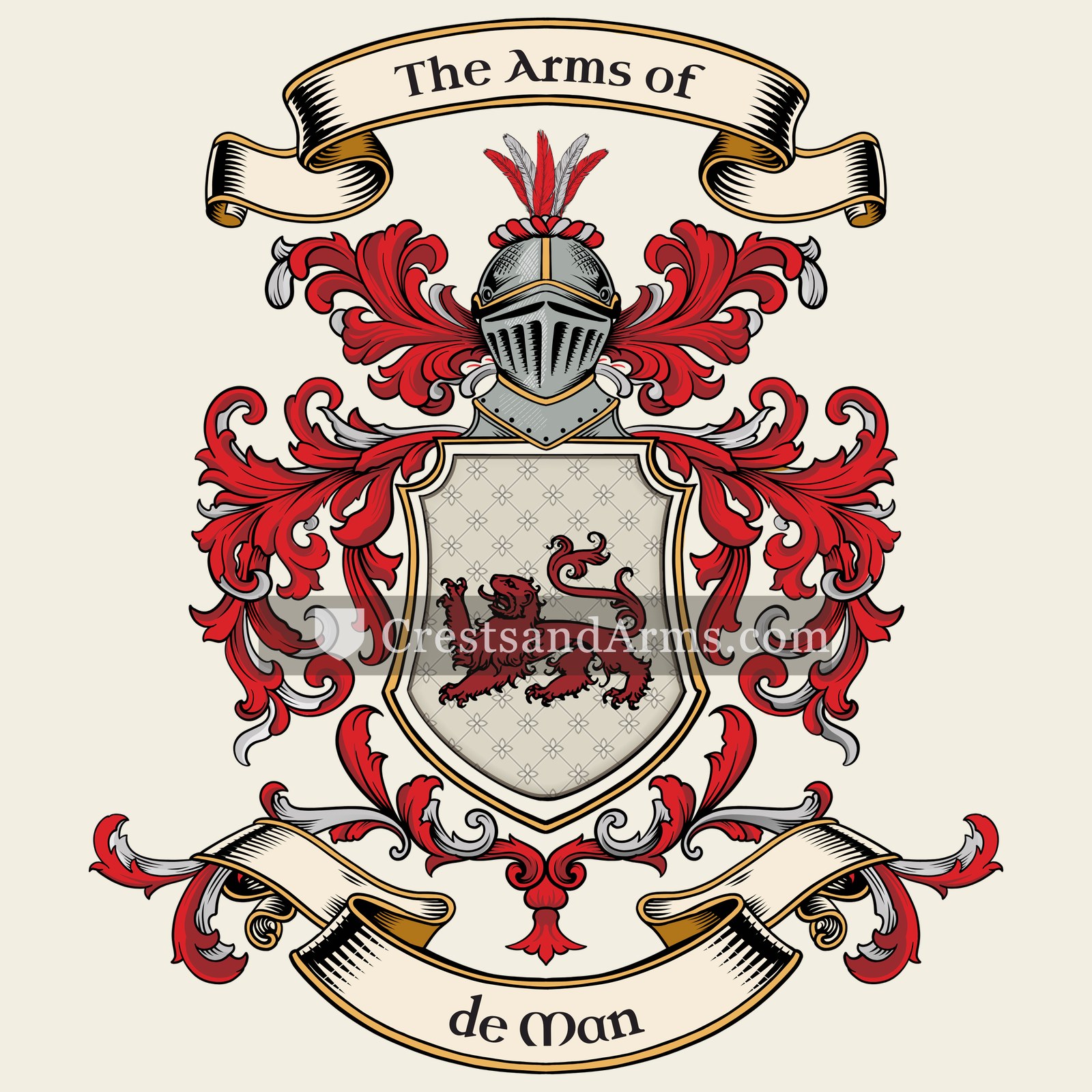 The de Man coat of arms, drawn from the recorded blazon