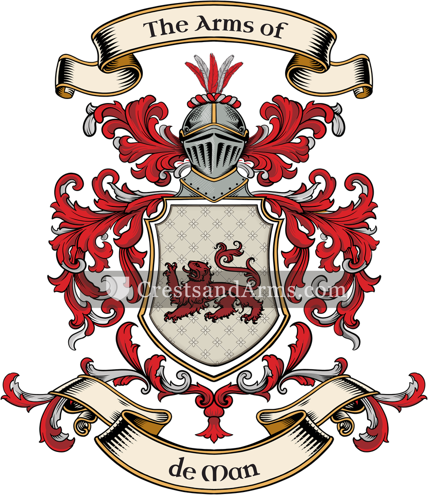 The de Man coat of arms, drawn from the recorded blazon