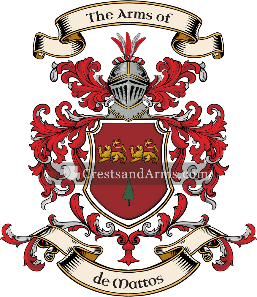 The de Mattos coat of arms, drawn from the recorded blazon
