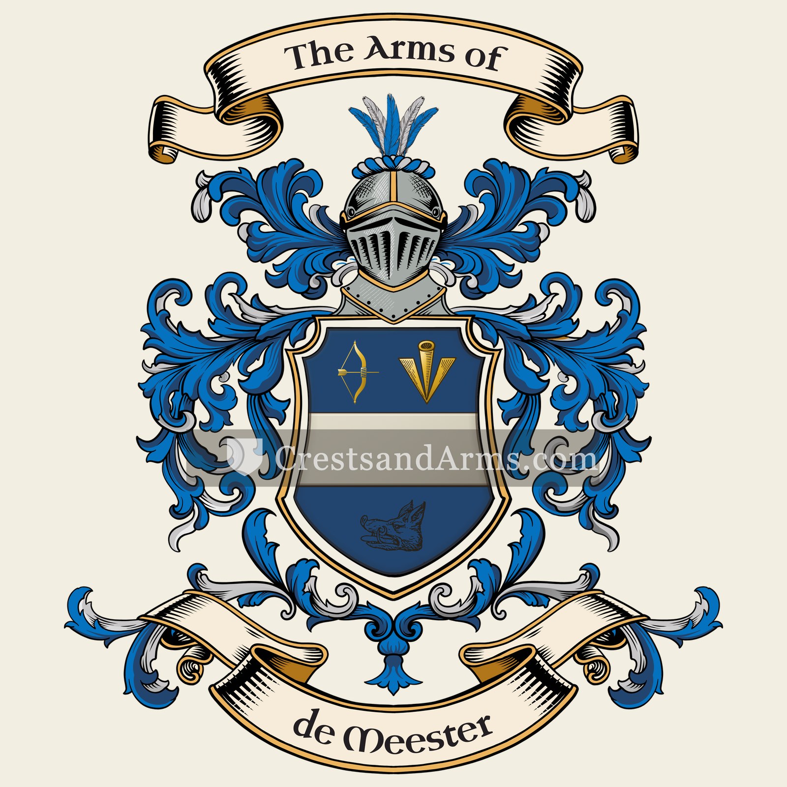 The de Meester coat of arms, drawn from the recorded blazon