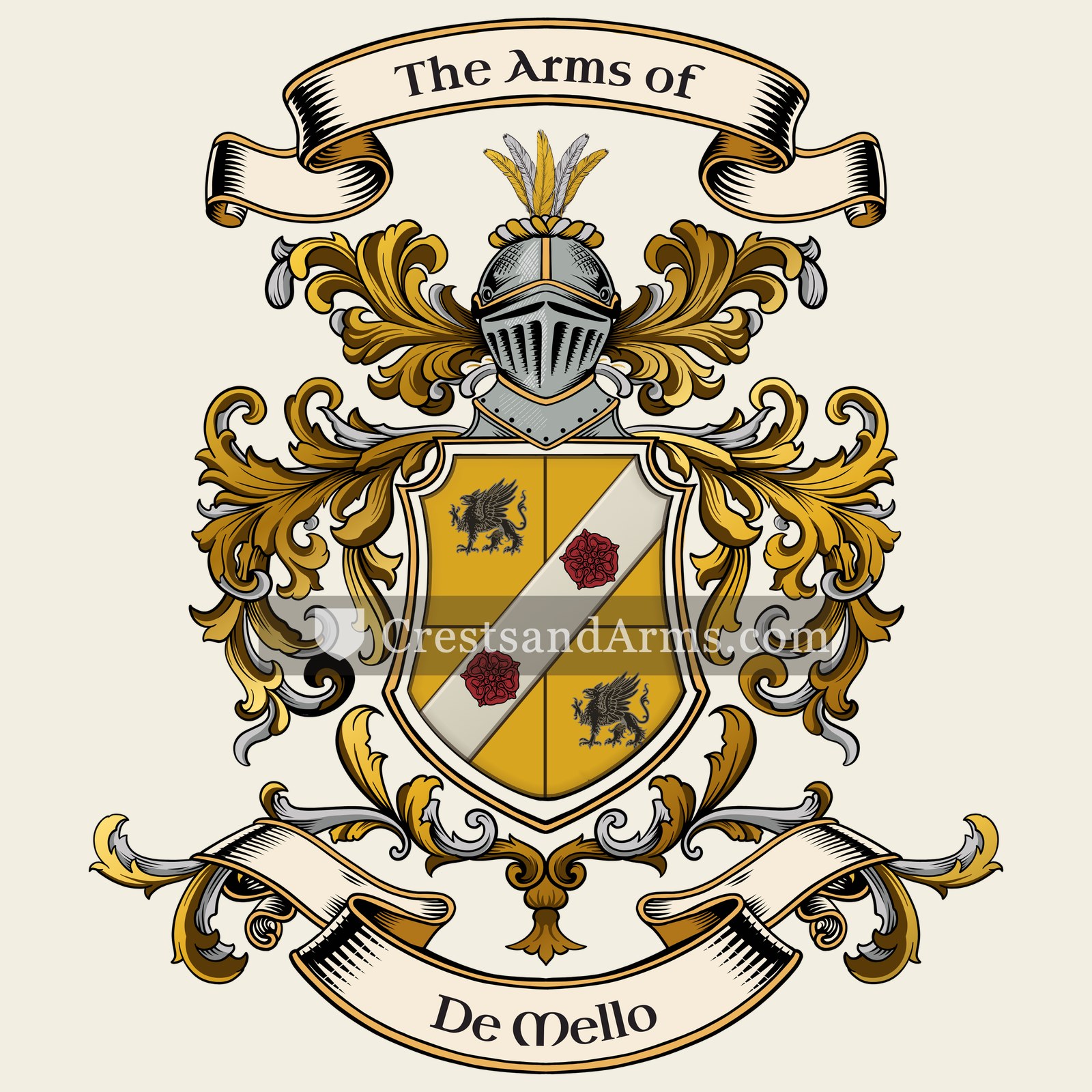 The De Mello coat of arms, drawn from the recorded blazon
