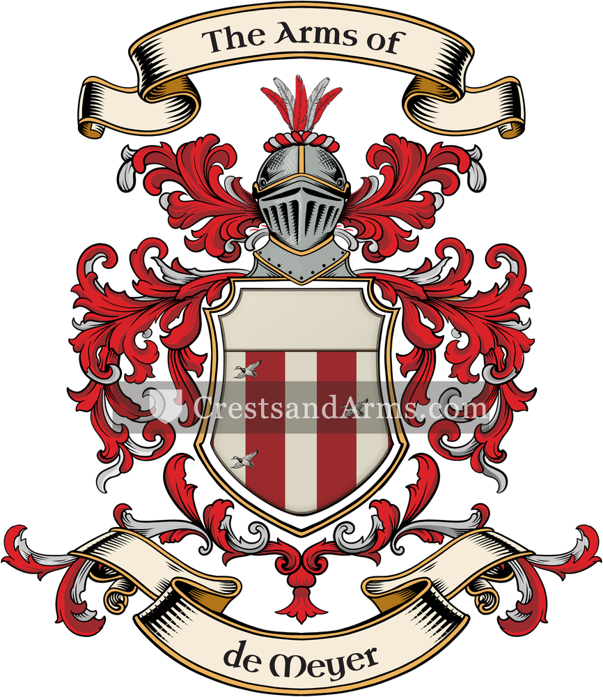 The de Meyer coat of arms, drawn from the recorded blazon
