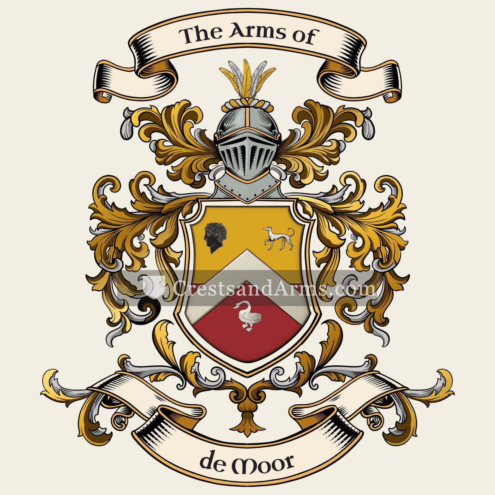 The de Moor coat of arms, drawn from the recorded blazon