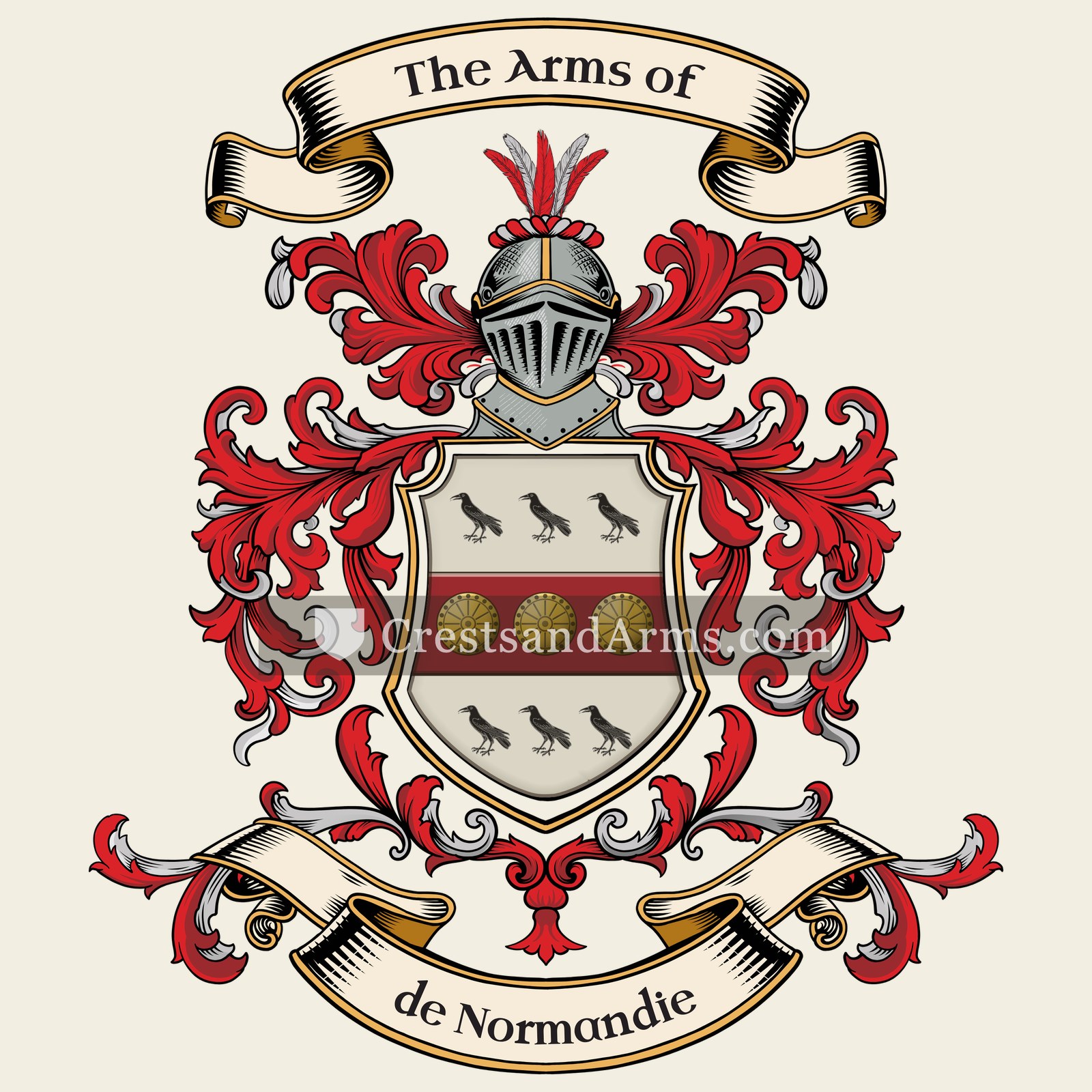 The de Normandie coat of arms, drawn from the recorded blazon