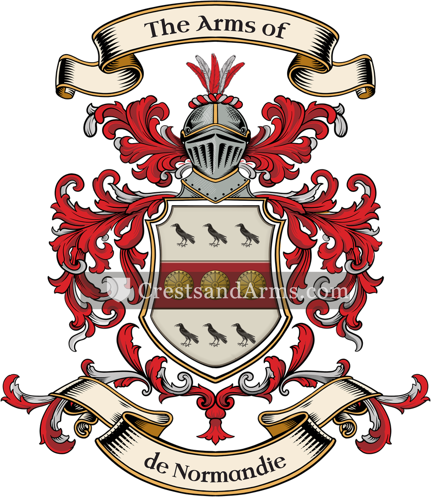 The de Normandie coat of arms, drawn from the recorded blazon