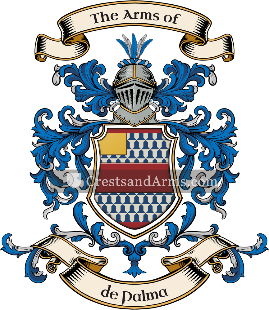 The de Palma coat of arms, drawn from the recorded blazon