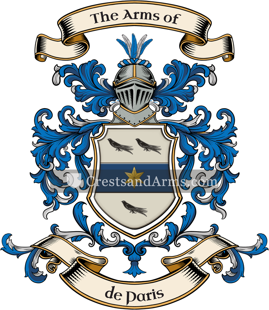 The de Paris coat of arms, drawn from the recorded blazon