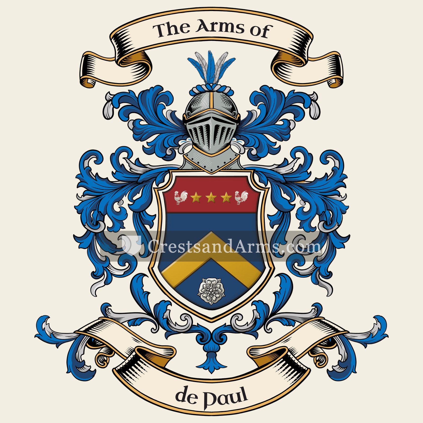 The de Paul coat of arms, drawn from the recorded blazon