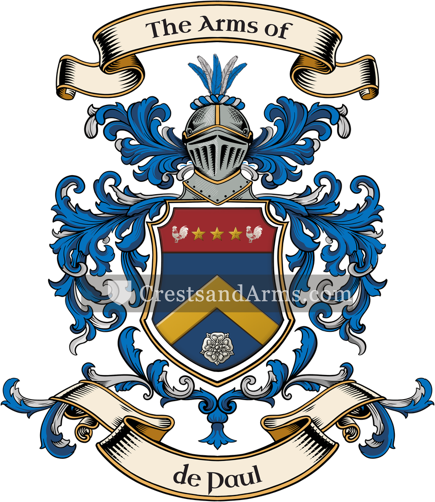 The de Paul coat of arms, drawn from the recorded blazon