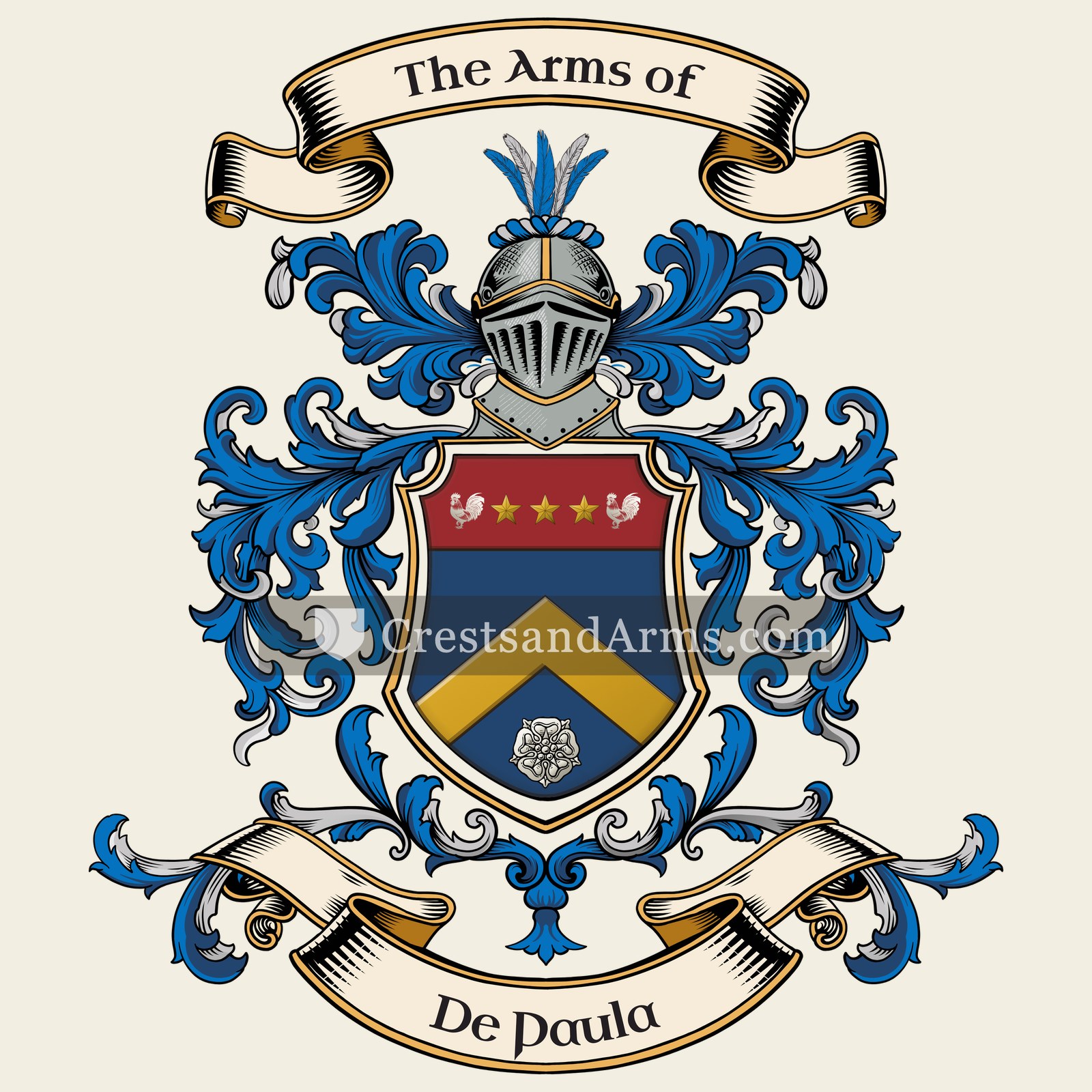 The De Paula coat of arms, drawn from the recorded blazon