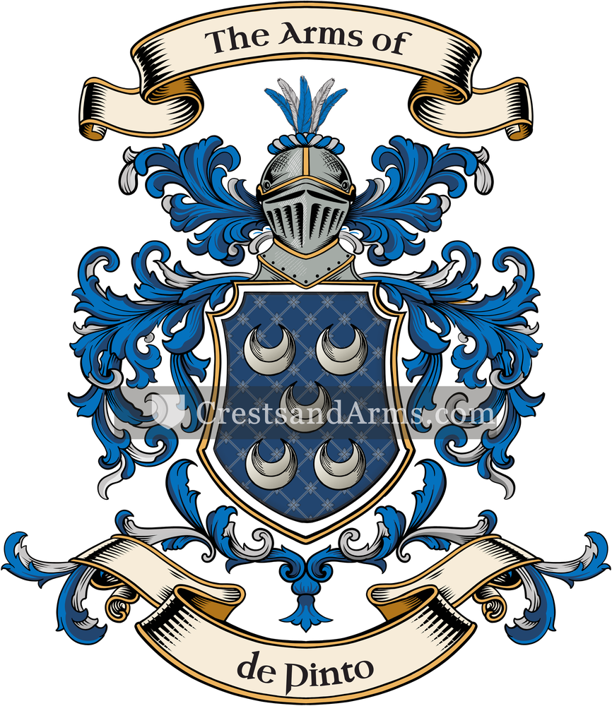 The de Pinto coat of arms, drawn from the recorded blazon