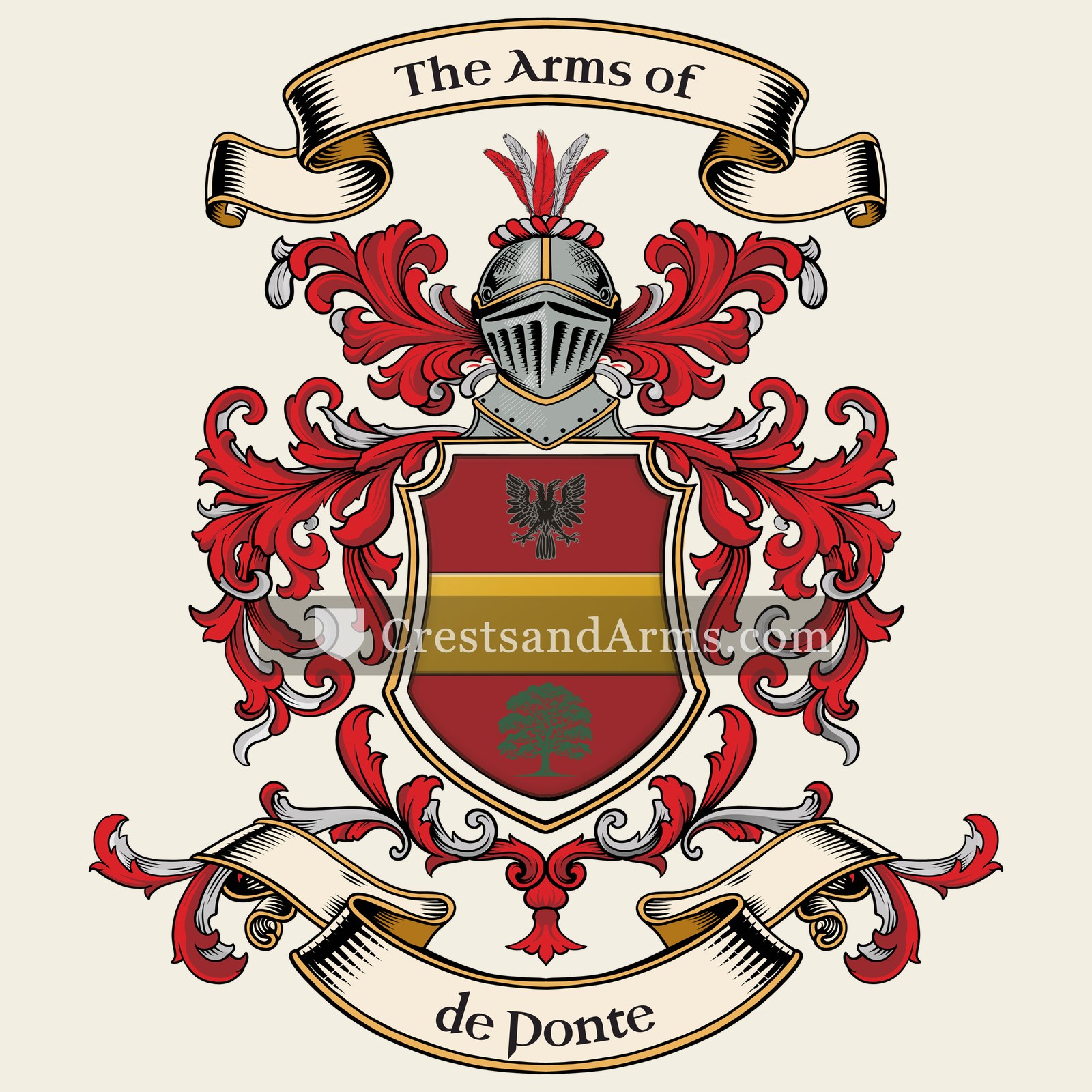 The de Ponte coat of arms, drawn from the recorded blazon