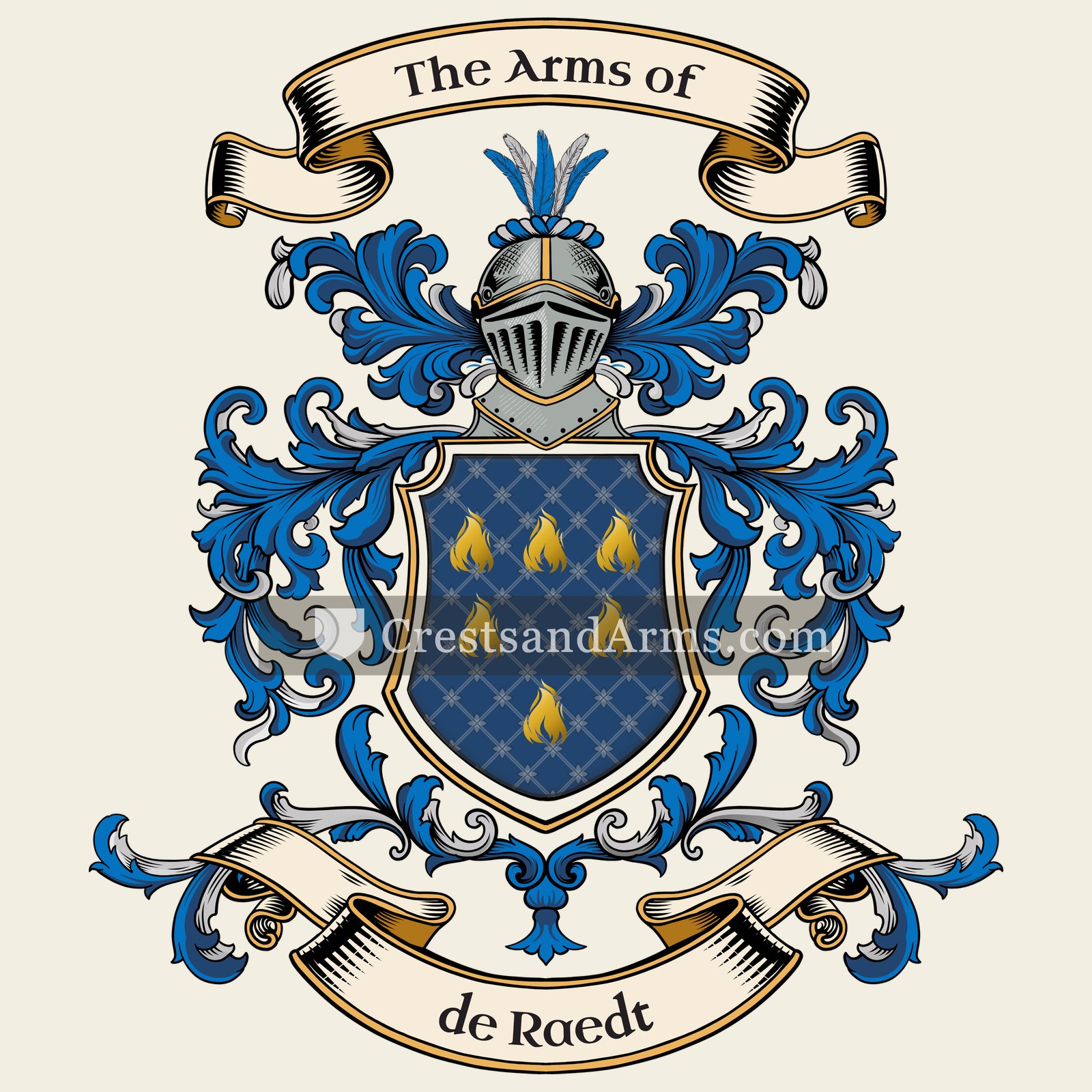 The de Raedt coat of arms, drawn from the recorded blazon
