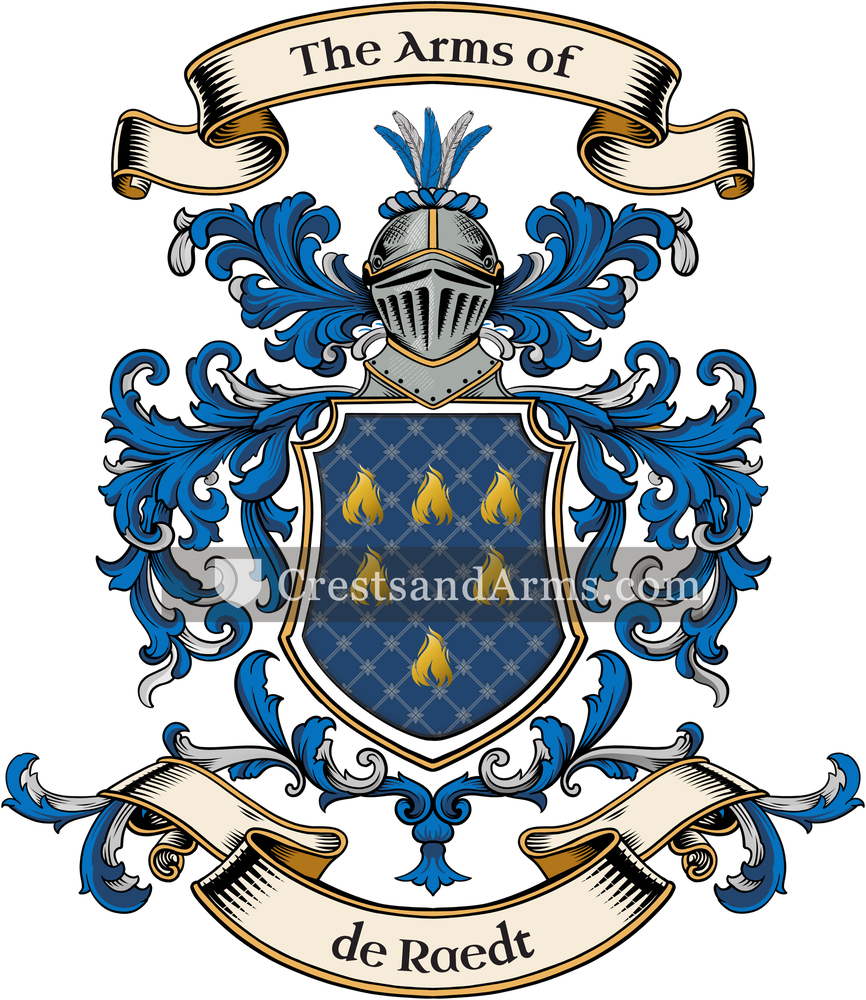 The de Raedt coat of arms, drawn from the recorded blazon