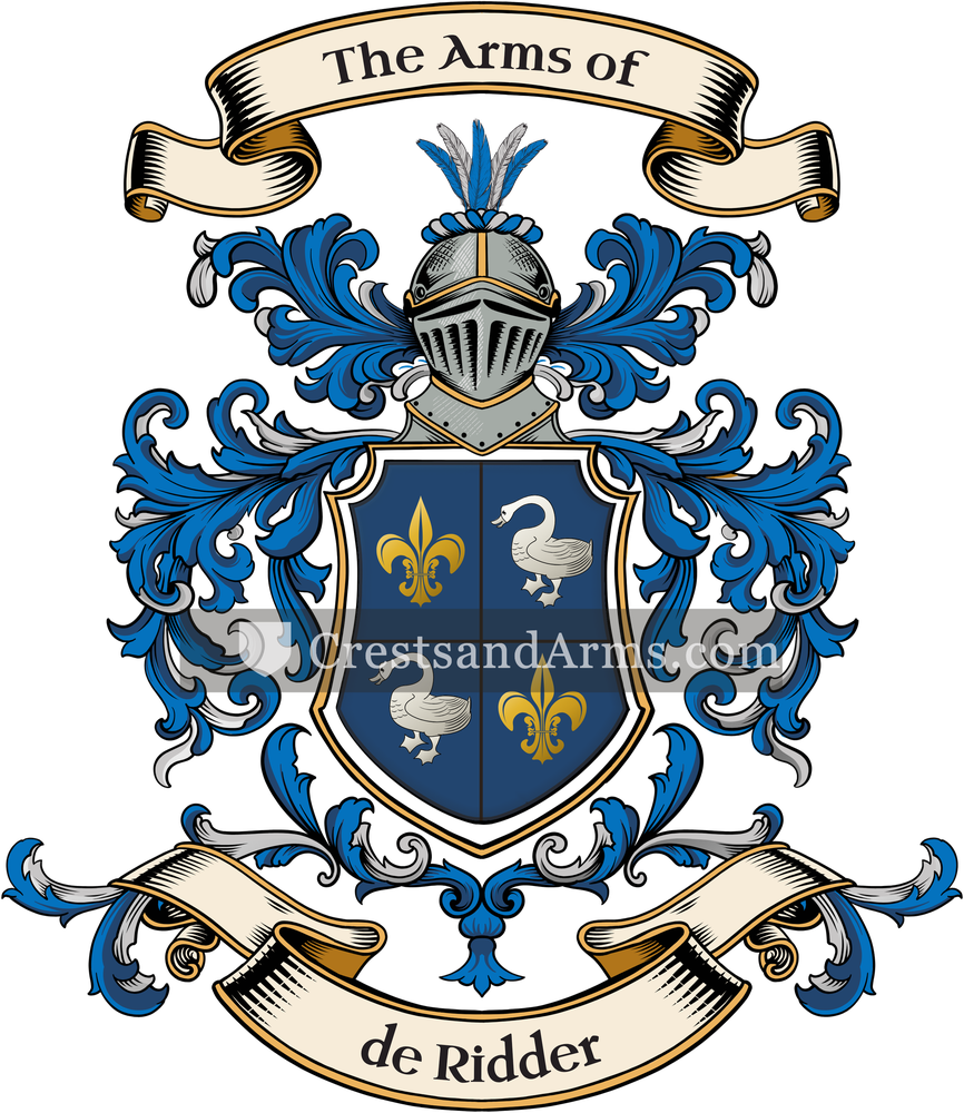 The de Ridder coat of arms, drawn from the recorded blazon