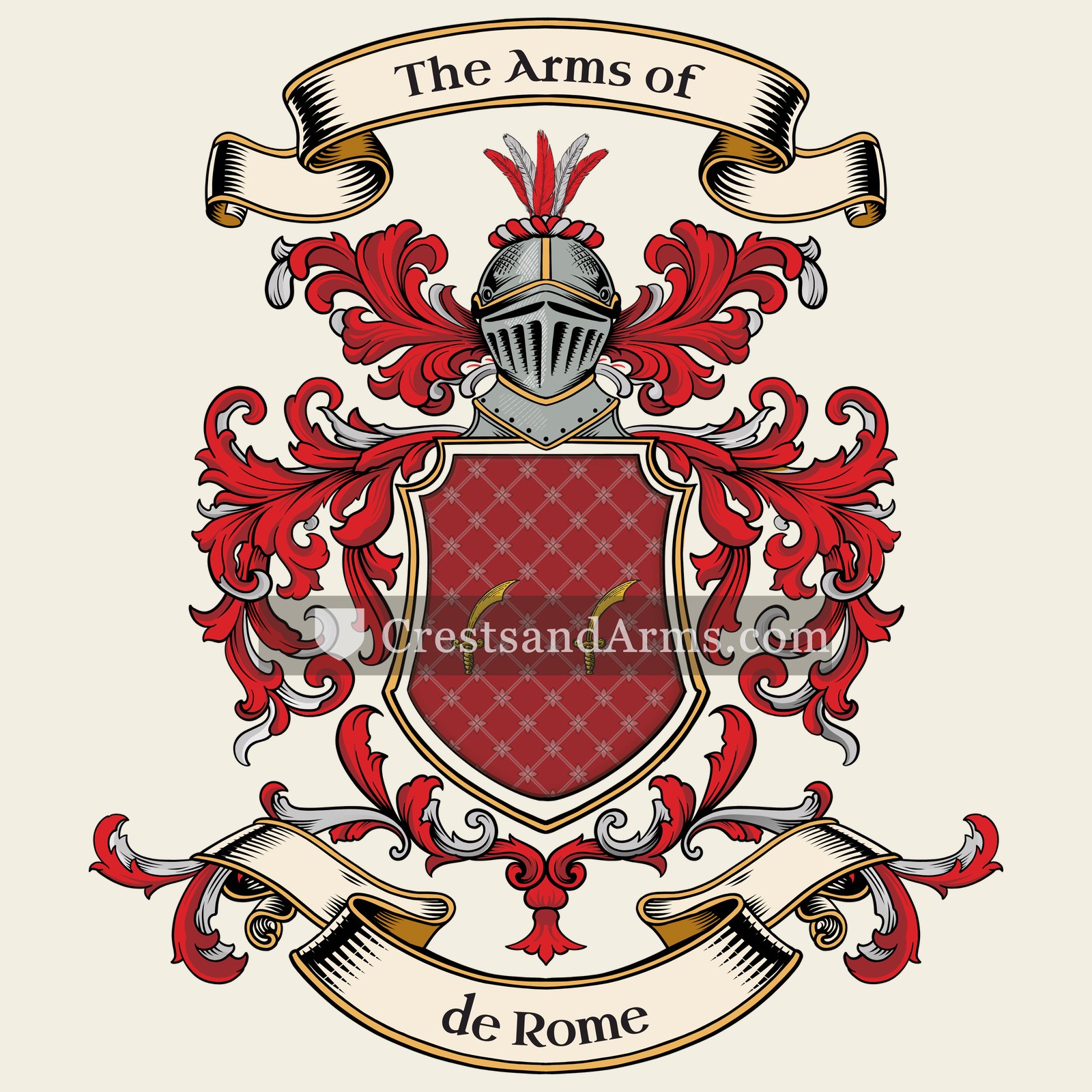 The de Rome coat of arms, drawn from the recorded blazon