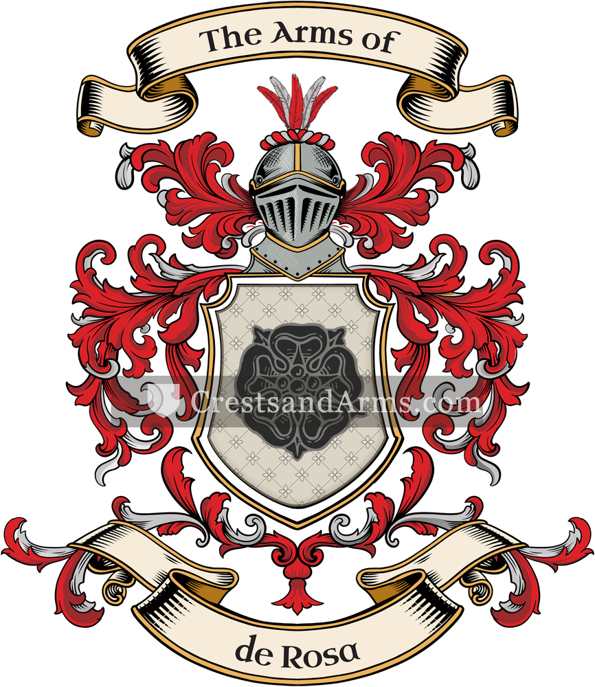 The de Rosa coat of arms, drawn from the recorded blazon