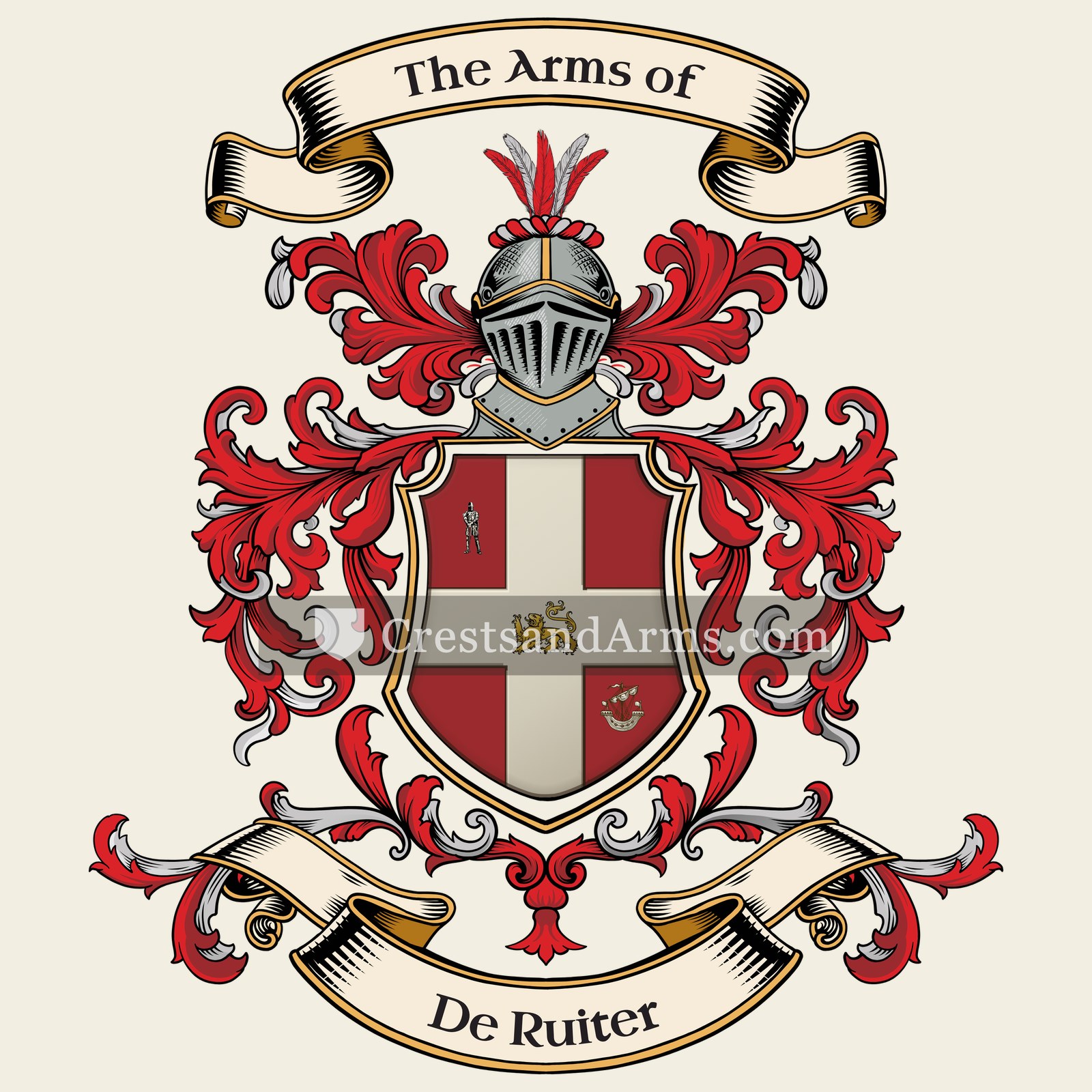 The De Ruiter coat of arms, drawn from the recorded blazon