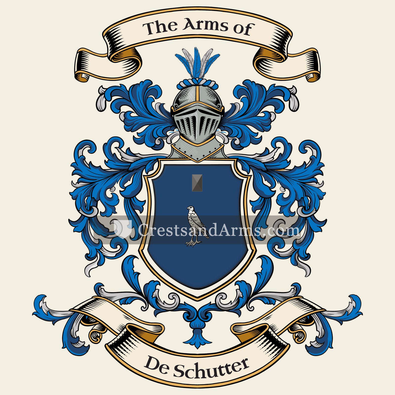 The De Schutter coat of arms, drawn from the recorded blazon
