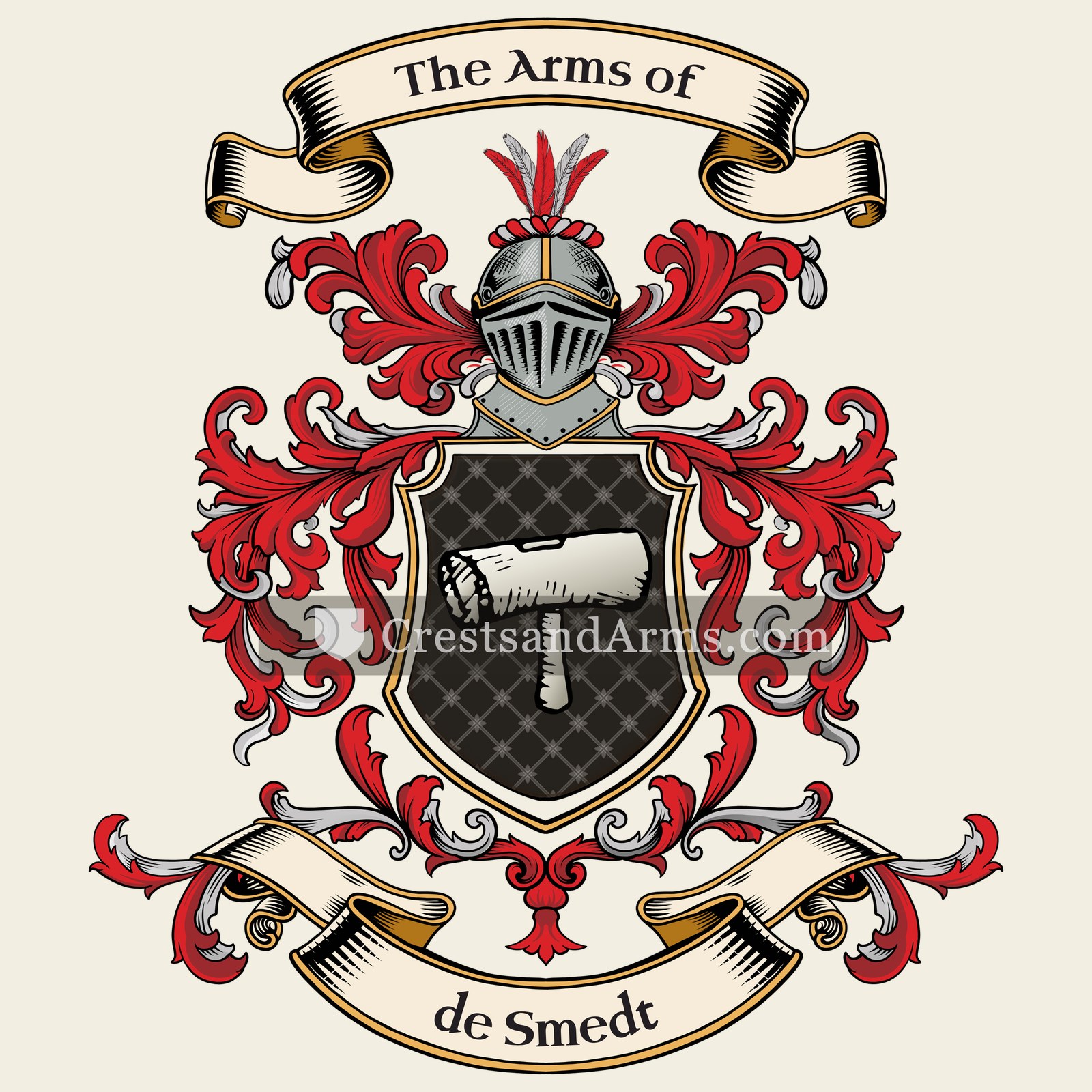 The de Smedt coat of arms, drawn from the recorded blazon